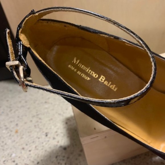 Black Patent Leather Ankle Strap Heels Size 6 Massimo Baldi - Picture 5 of 8